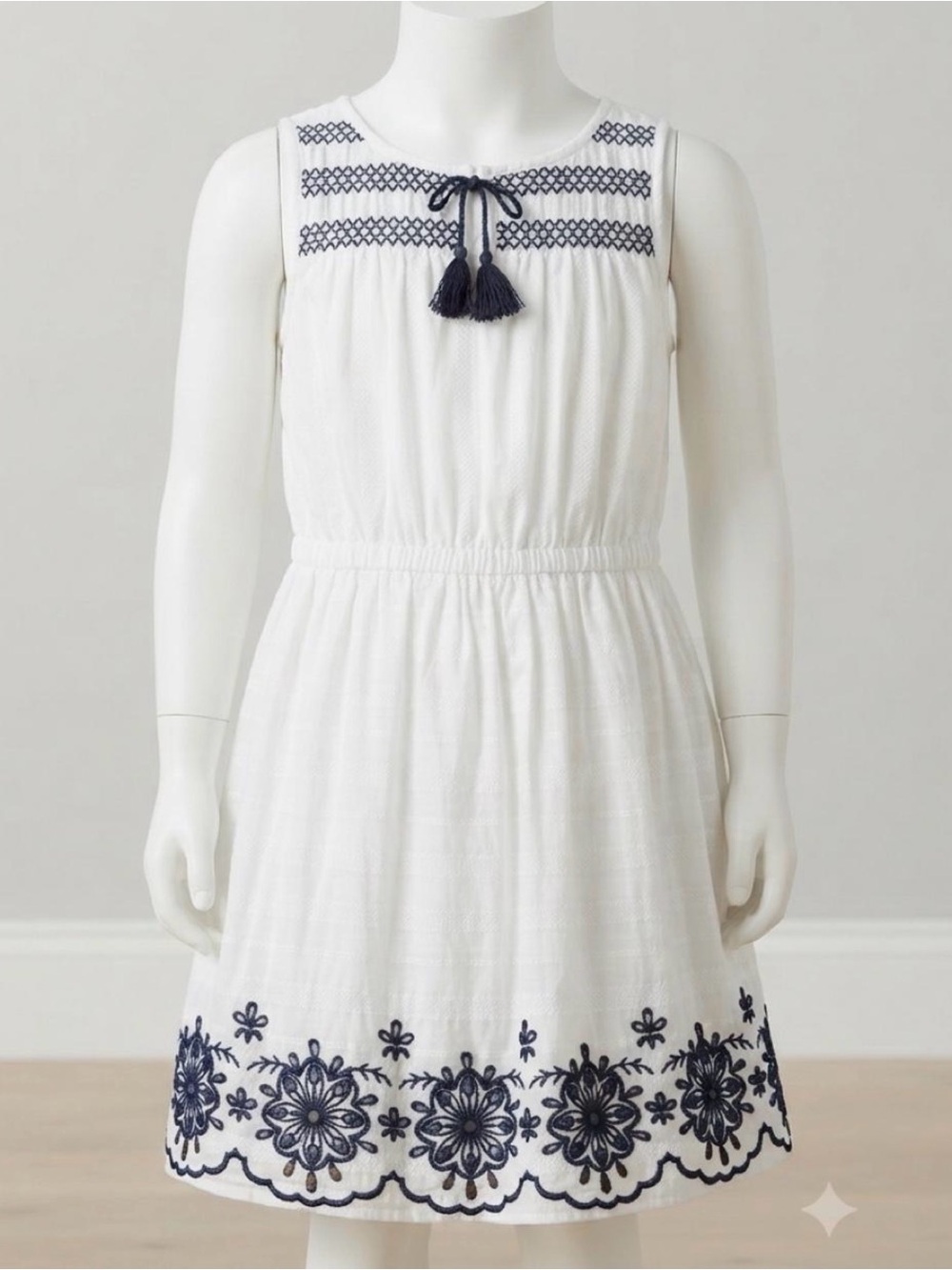 Artisan Ny White Dress with Navy Embroidery